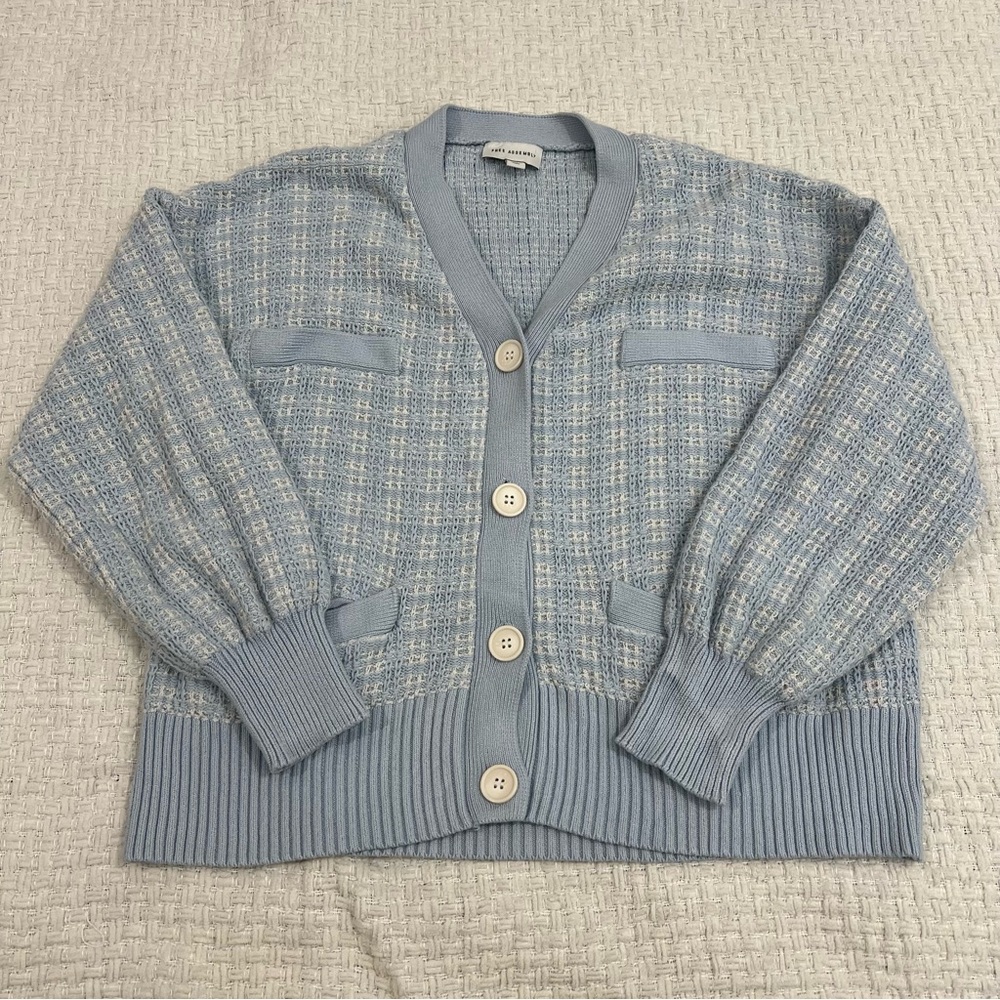 Free Assembly Heavyweight Tweed Knit Cardigan Blue Size XL